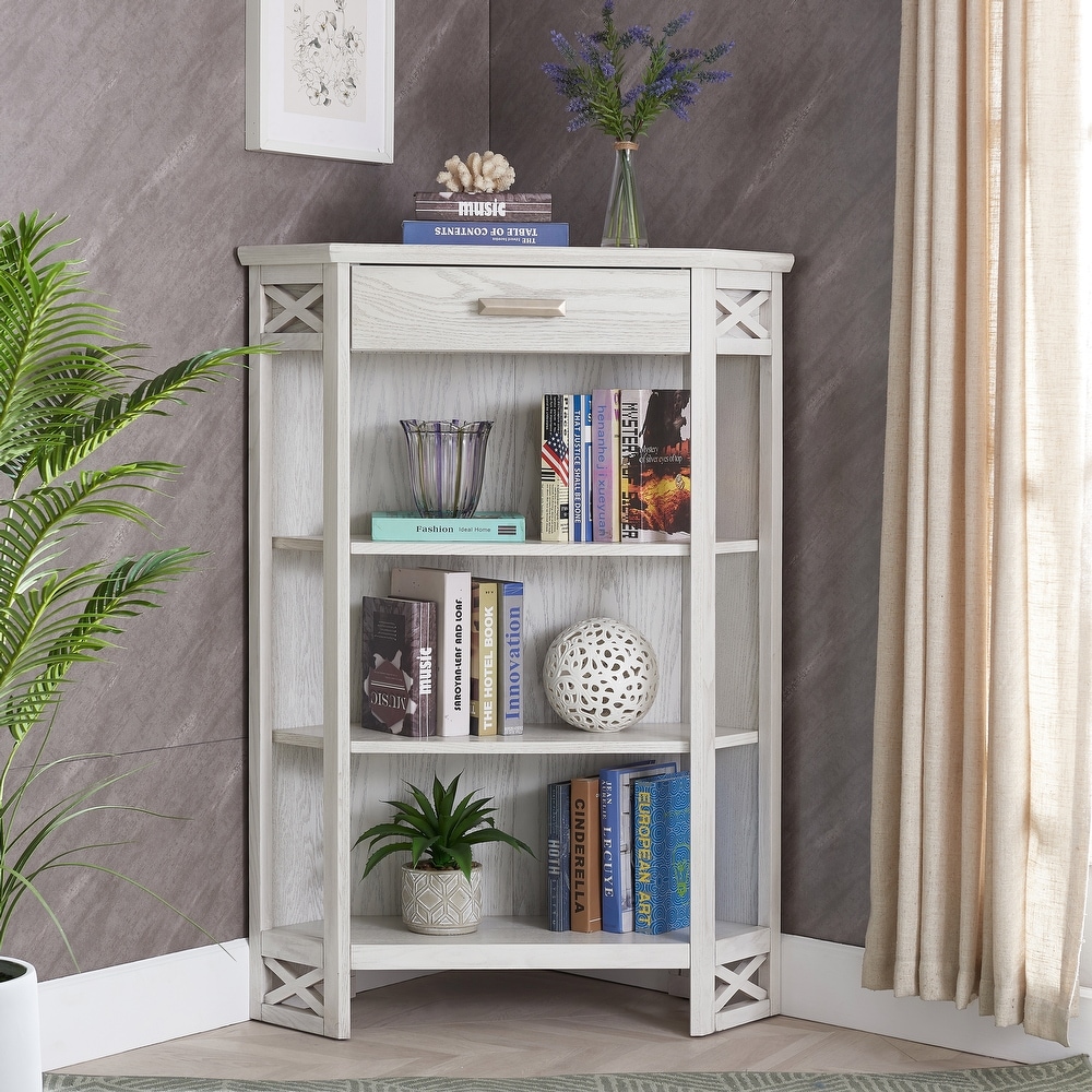 Leick Home Mission Mantel Height Corner Bookcase with Drawer Storage