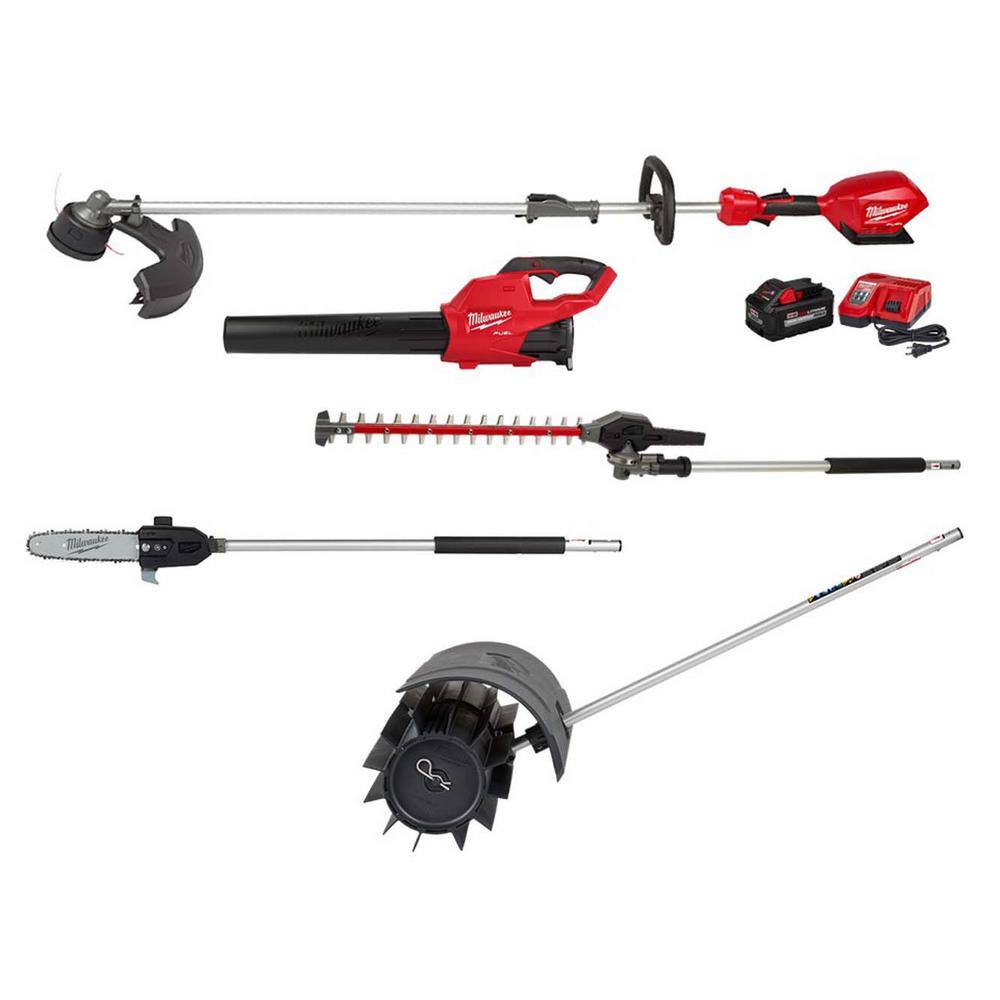 MW M18 FUEL 18-Volt Lith-Ion Brushless Cordless Electric String TrimmerBlower Combo Kit wBroom Hedge Pole (5-Tool) 3000-21-49-16-2740-49-16-2719-49-2720