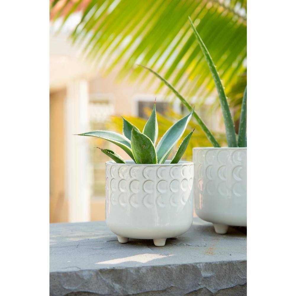 Flora Bunda 6 in. and 4.75 in. Ivory White Small Moon Phase Ceramic Footed Planter Mid-Century Planter(Set of 2) CT1093E2-IVORY