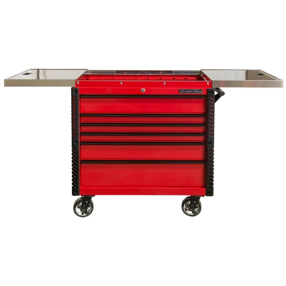 Extreme Tools EX Professional 41 in. 6-Drawer Tool Utility Cart with Stainless Steel Slider Top and Bumpers in Red EX4106TCSRDBK