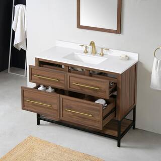 Home Decorators Collection Corley 42 in. W x 19 in. D x 34.50 in. H Freestanding Vanity in Spiced Walnut with White Engineered Stone Top Corley 42SW