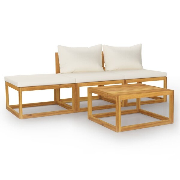 vidaXL 4 Piece Patio Lounge Set with Cushion Cream Solid Acacia Wood