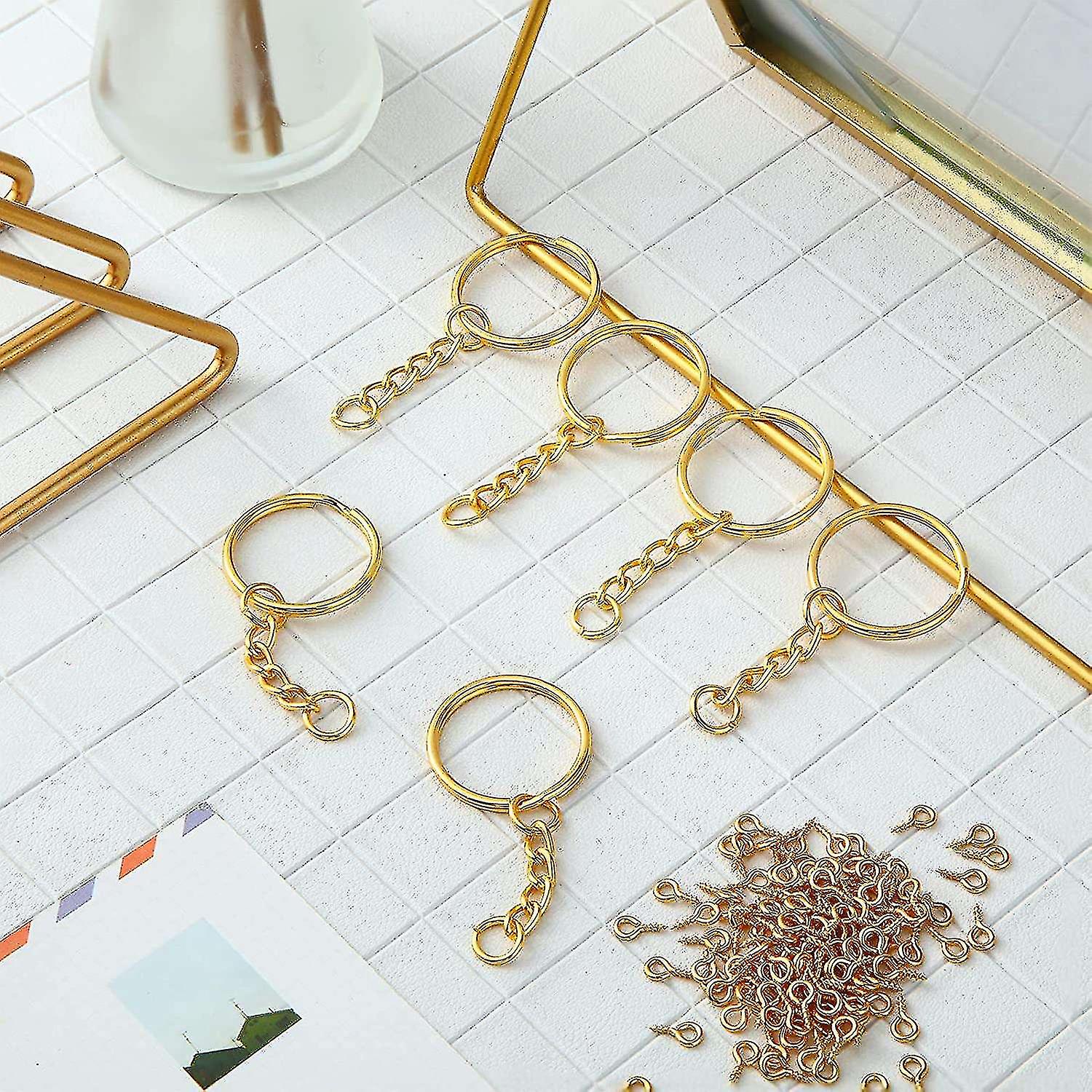 360 Pcs Keychain Rings Kit Open Jump Rings For Diy Crafts Gold