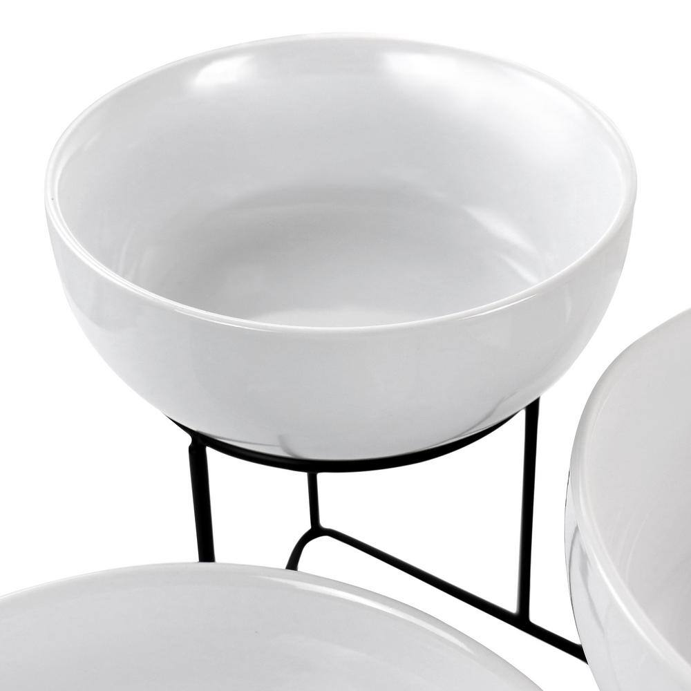 GIBSON ELITE 4-Piece White Bowl Set with Metal Rack 985116894M