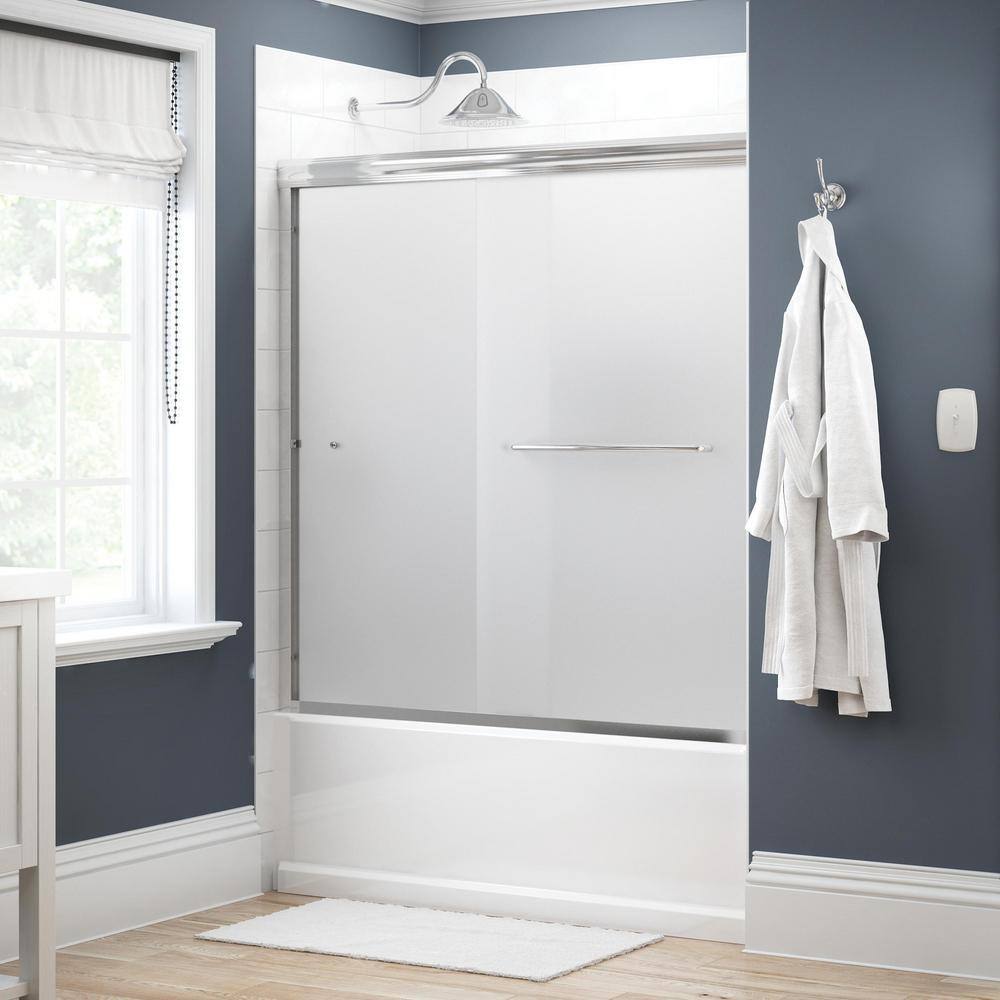 Delta Simplicity 60 in. x 58-18 in. Semi-Frameless Traditional Sliding Bathtub Door in Chrome with Frosted Glass 2435503