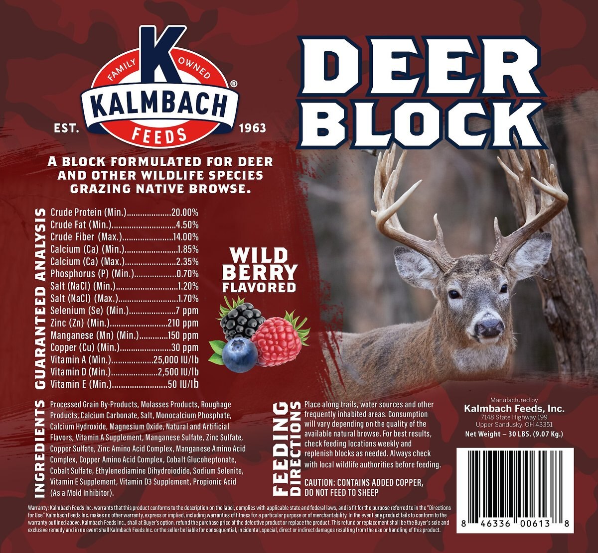 Kalmbach Feeds Wild Berry Flavored Deer Block， 30-lb block