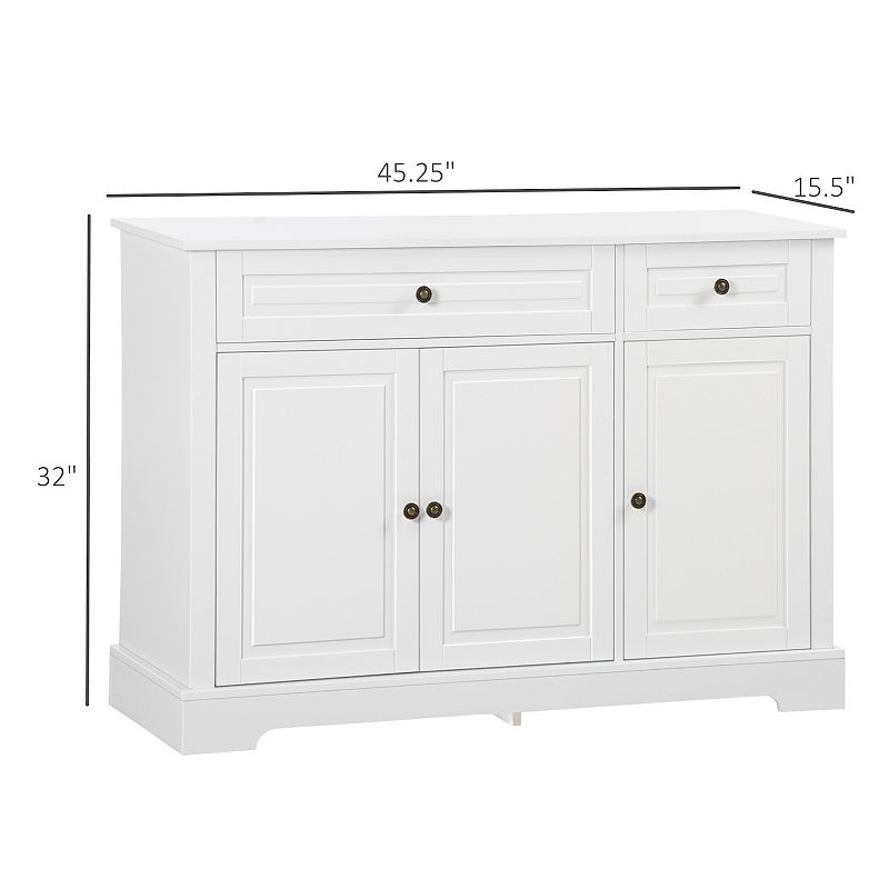 HOMCOM Modern Sideboard Buffet Cabinet with Storage Cupboards， 2 Drawers and Adjustable Shelves for Living Room， Kitchen， White