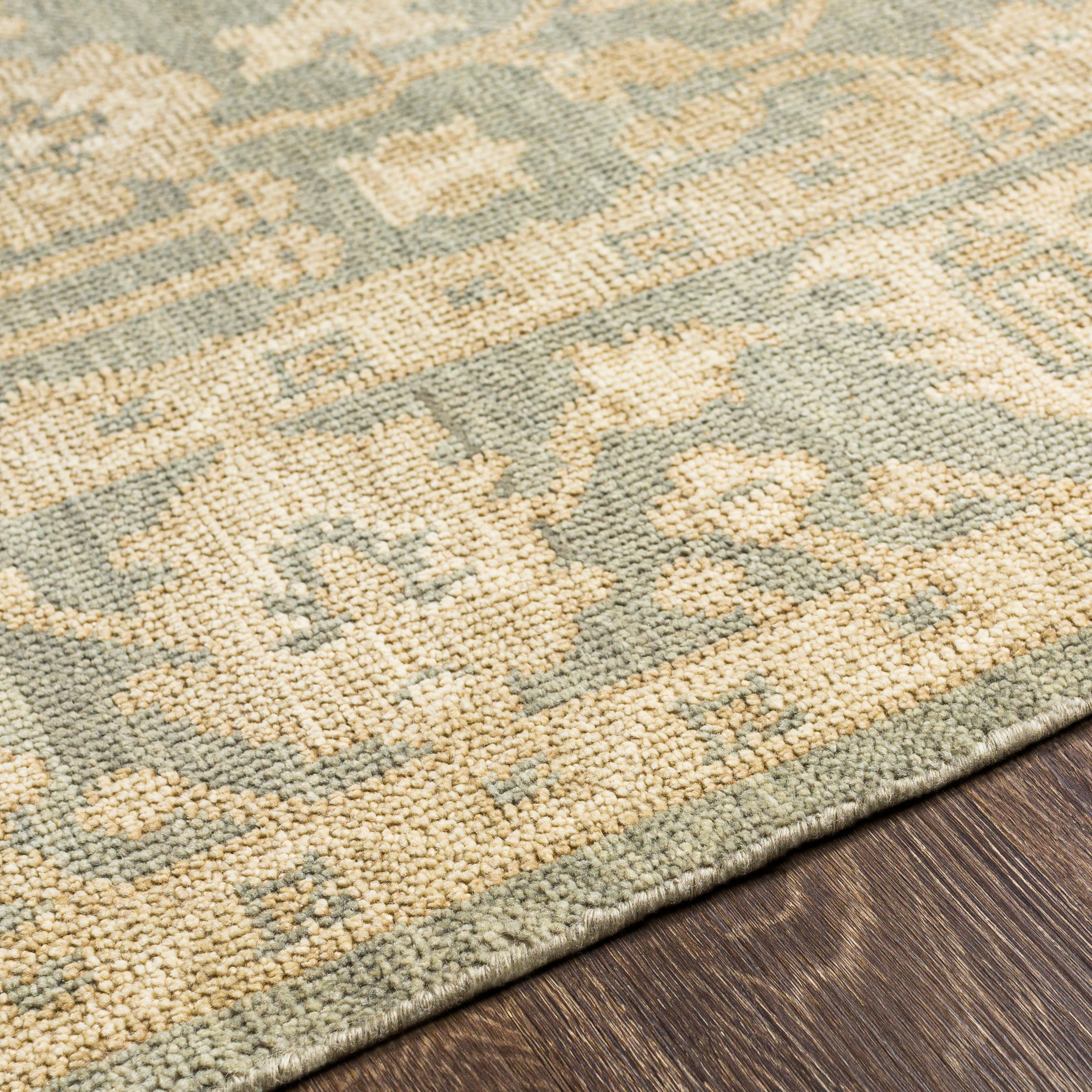 Reign Hand Knotted Rug in Dark Green, Khaki, Cream, Tan, Wheat