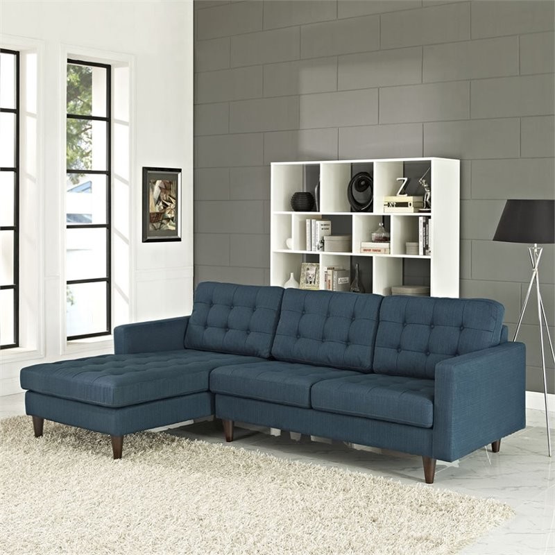 Empress Left Facing Upholstered Sectional Sofa  Azure   Midcentury   Sectional Sofas   by First of a Kind USA Inc  Houzz