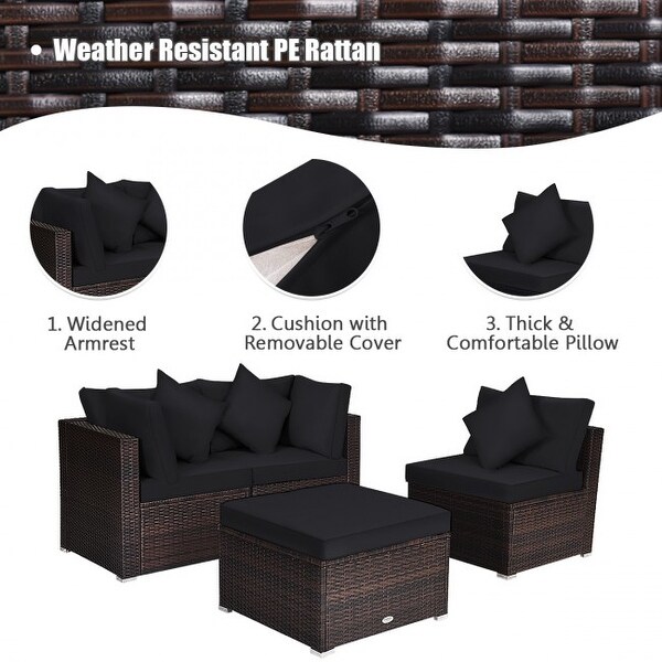 4 Pcs Ottoman Garden Deck Patio Rattan Wicker Furniture Set Cushioned Sofa - 29