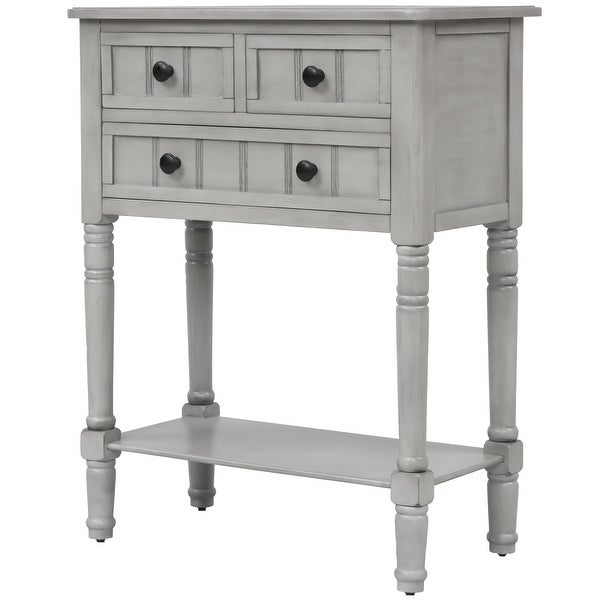 Levi Slim Console Table with Drawers and Shelf in Gray Wash - 23.7