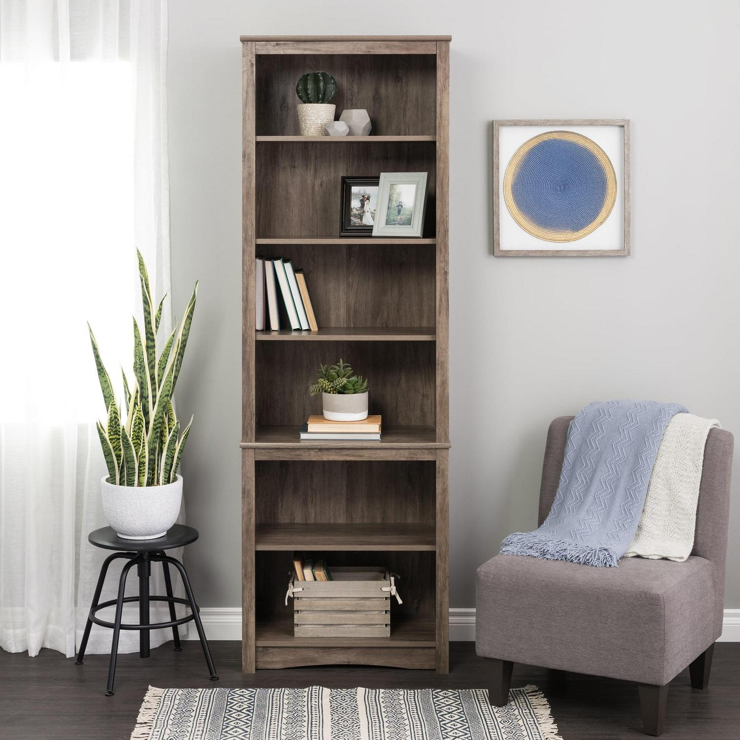 Prepac Tall 6Shelf Bookcase Drifted Gray  Crowdfused