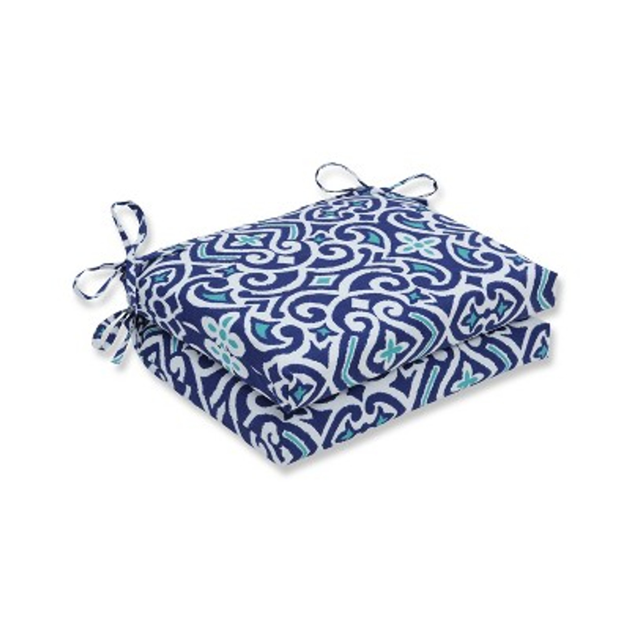 Outdoor/Indoor New Damask Marine Squared Corners Seat Cushion Set of 2 - Pillow Perfect