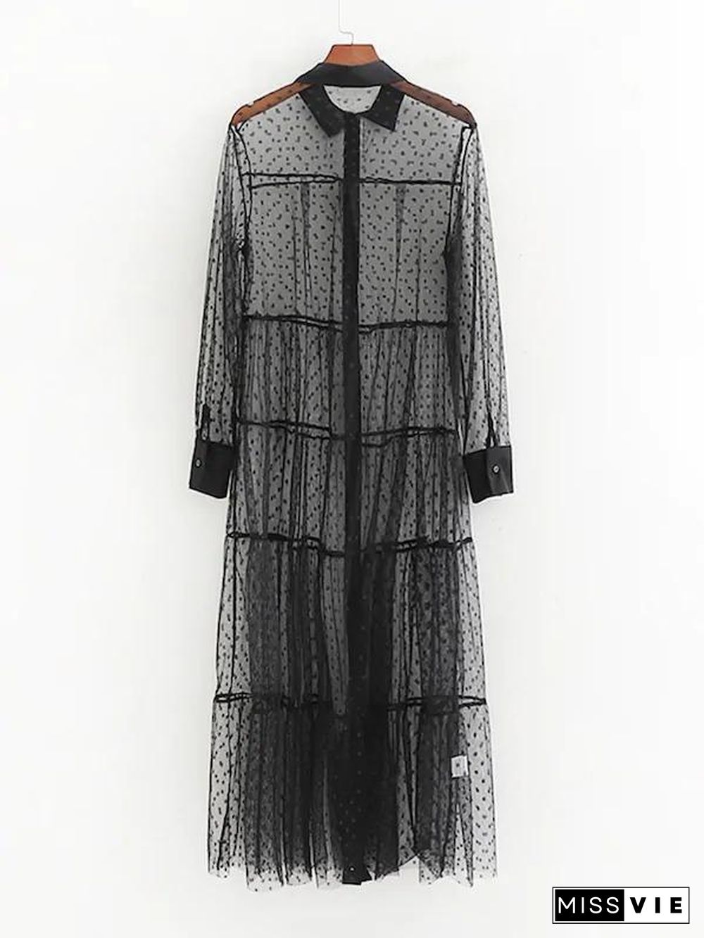 Dobby Mesh Sheer Shirt Dress