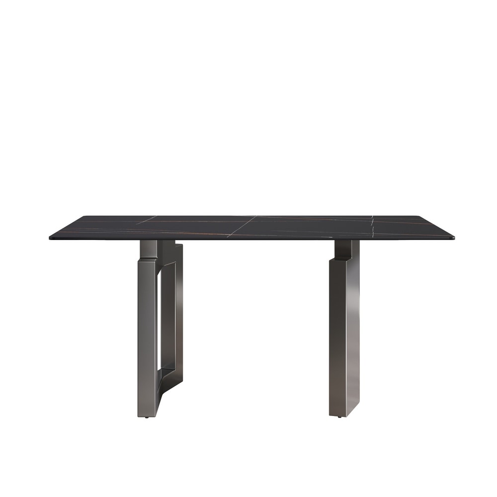 63 Inch Artificial Stone Rectangle Metal Leg Dining Table for 6