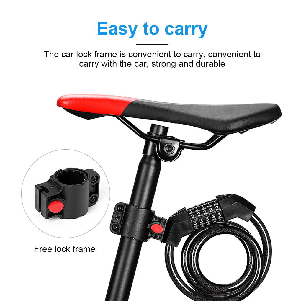 TureClos Bike Lock 5 Digit Code Combination Bicycle Safety Lock Steel Cable Waterproof Anti-theft Tool