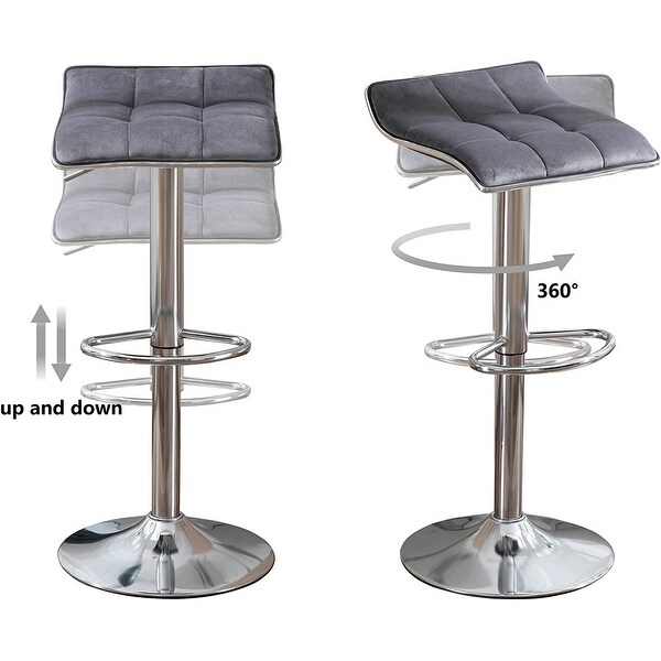 Velvet Armless Bar Stools Set of 2， Square Adjustable Tall Stools with Metal Base and Foot Rest， Swivel Counter Stools