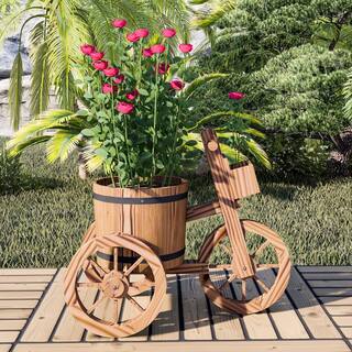 Patio Festival 20.5 in Dia x 17.3 in H Brown Wooden Handmade Large Barrel Planter FD10015794