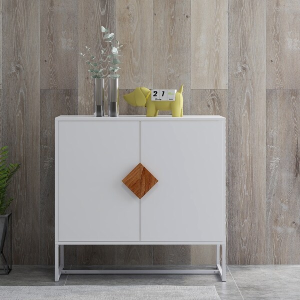 White Square Shape Handle 2 Doors Sideboard