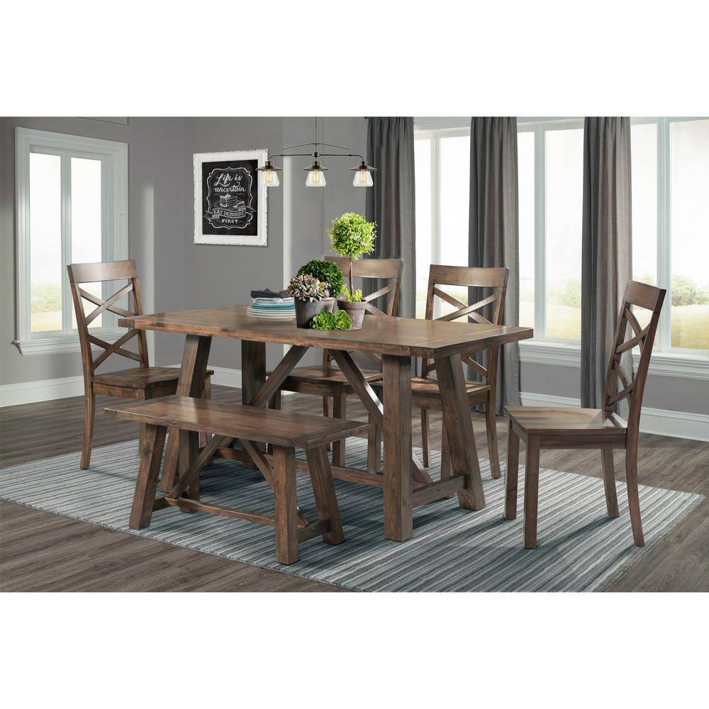 Picket House Furnishings Regan 6-Piece Dining Table Set with 4 Side Chairs and Bench DRN1006DS