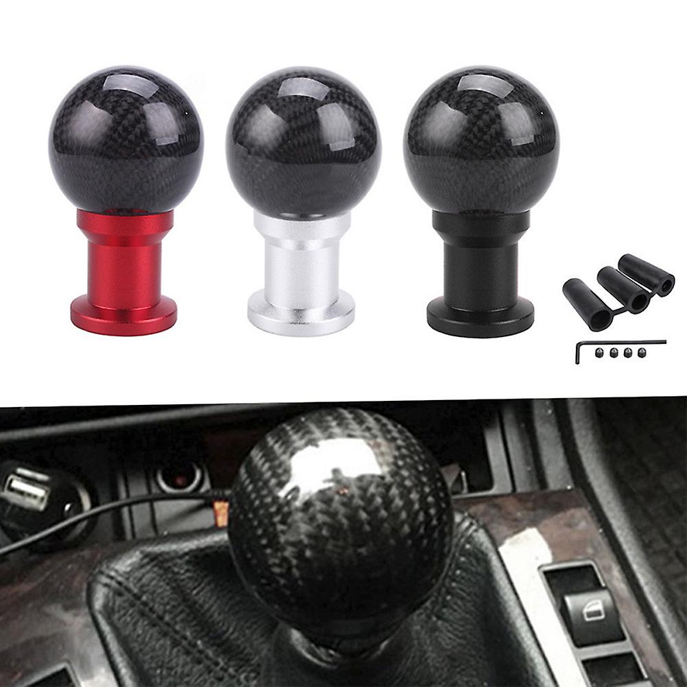 Gear Shift Knob Cover Car Carbon Fiber Gear Shift Lever Knob Head Universal Red 100mm