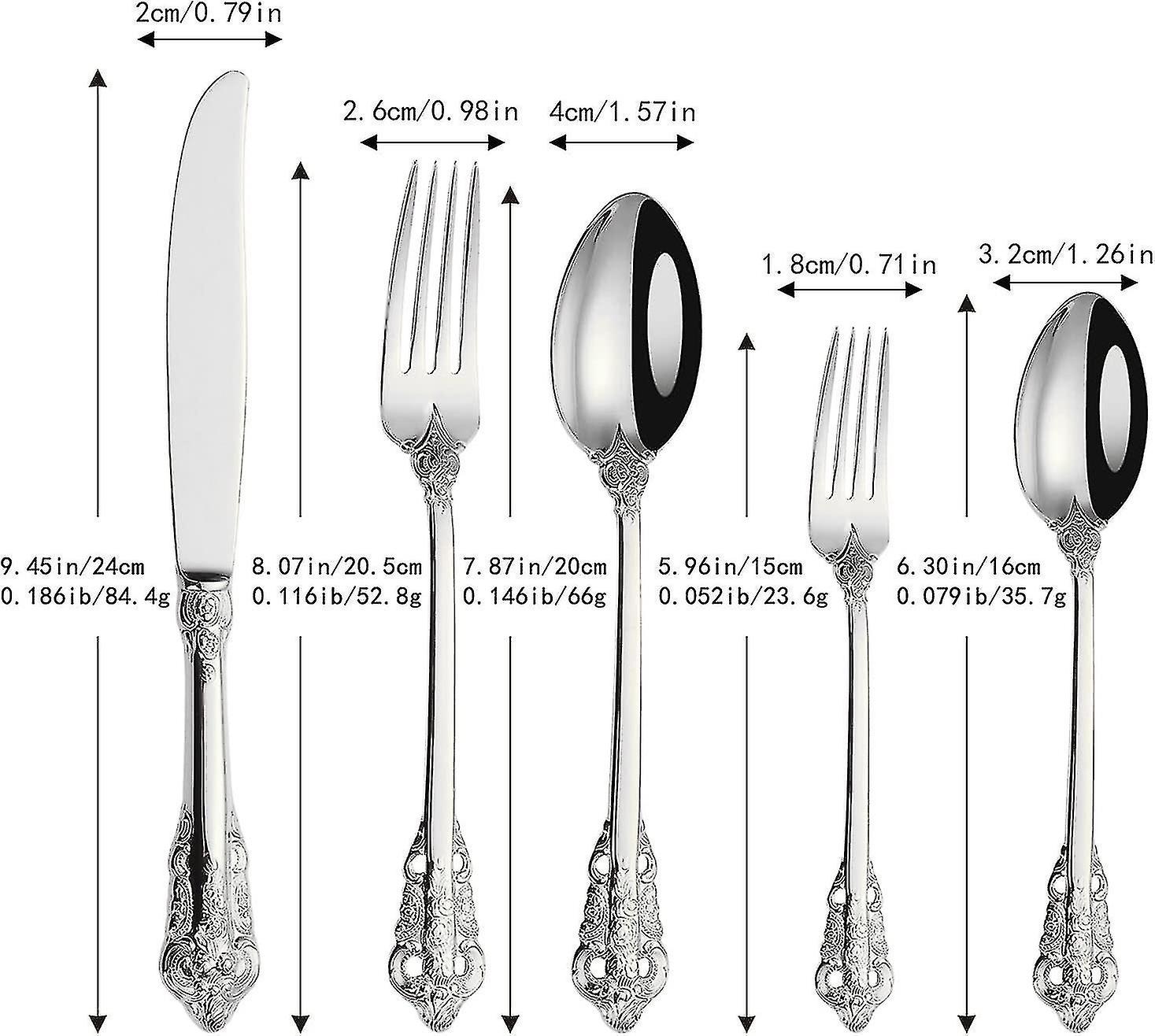 Silver Stainless Steel Utensil Cutlery Set 5 Piece Set Flatware Silverware Knife Fork Spoon Tablewar