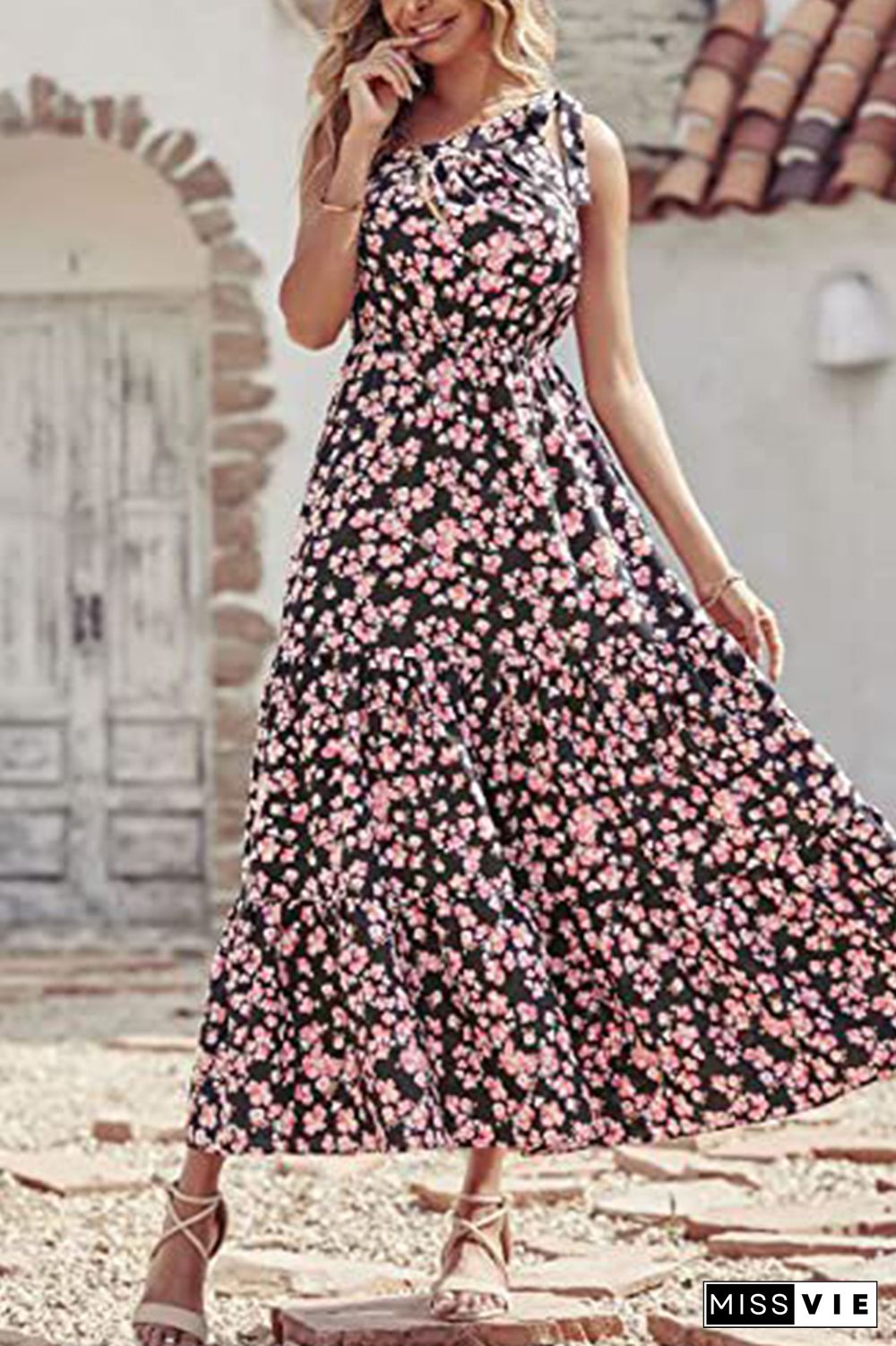 Floral Print One Shoulder High Waist Dress Wholesale