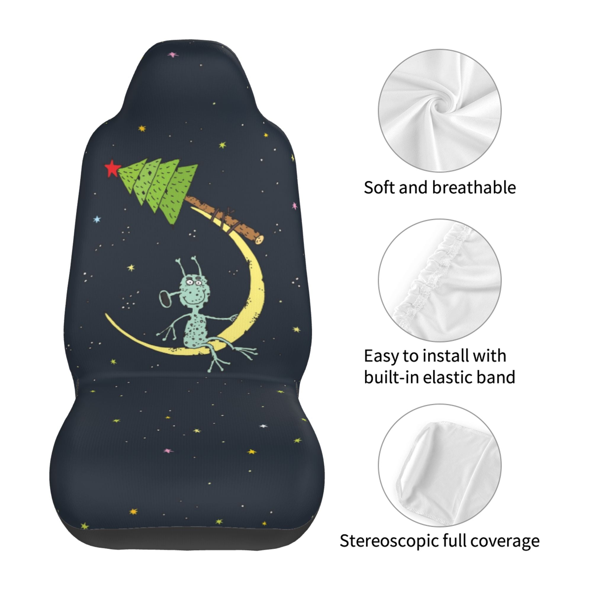 ZICANCN Car Seat Cover Moon Christmas Tree Alien Car Front Seat Covers Protectors ， Automotive Seat Covers for Cars Trucks Suv