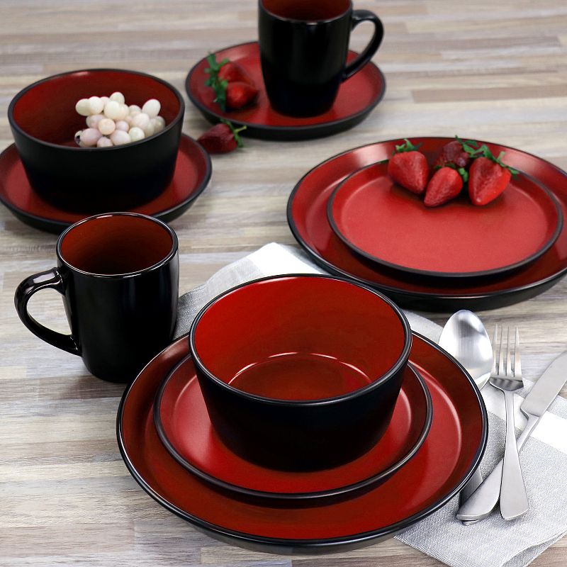 Gibson Home Laramie Blue Stoneware 16 Piece Dinnerware Set in Red and Black