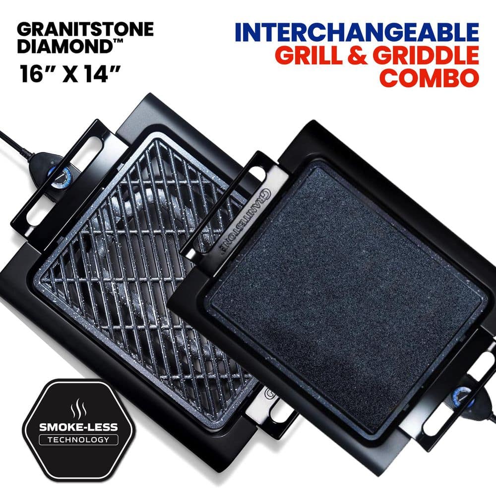 GRANITESTONE 234 sq. in. Triple Layer Titanium and Diamond Infused Coating Non-Stick Smoke-Less Electric Indoor Grill and Griddle 7073