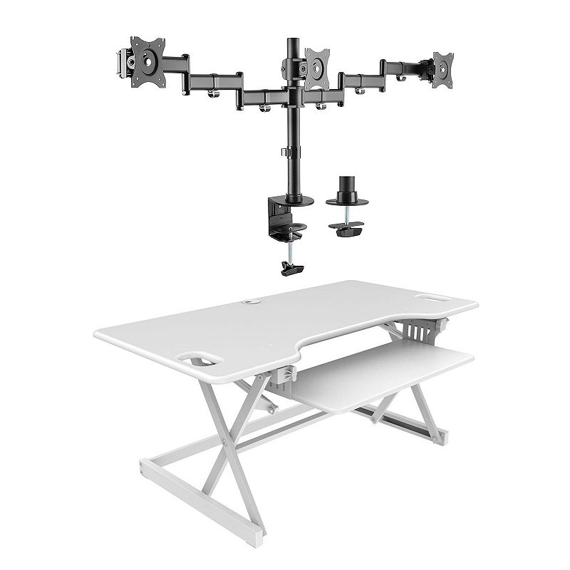 Rocelco 46 Inch Adjustable Standing Desk + Adjustable Triple Monitor Desk Mount