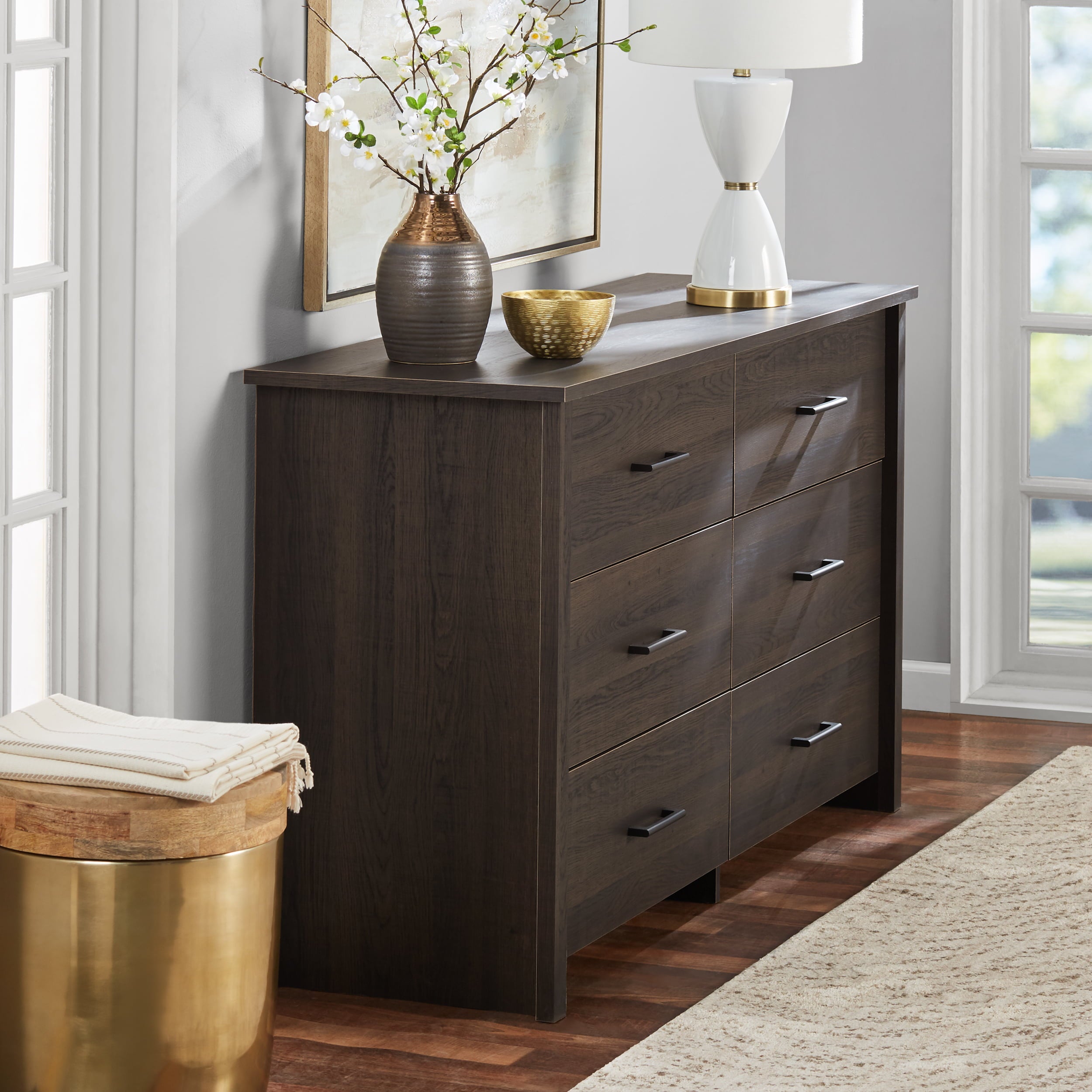 Mainstays Hillside 6-Drawer Dresser, Espresso Finish