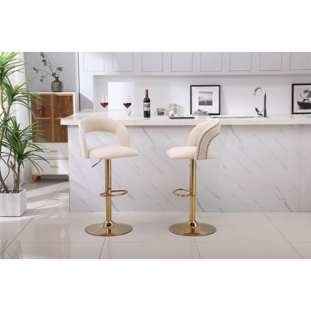 Swivel Velvet Bar Stool Counter Height Adjustable Set of 2