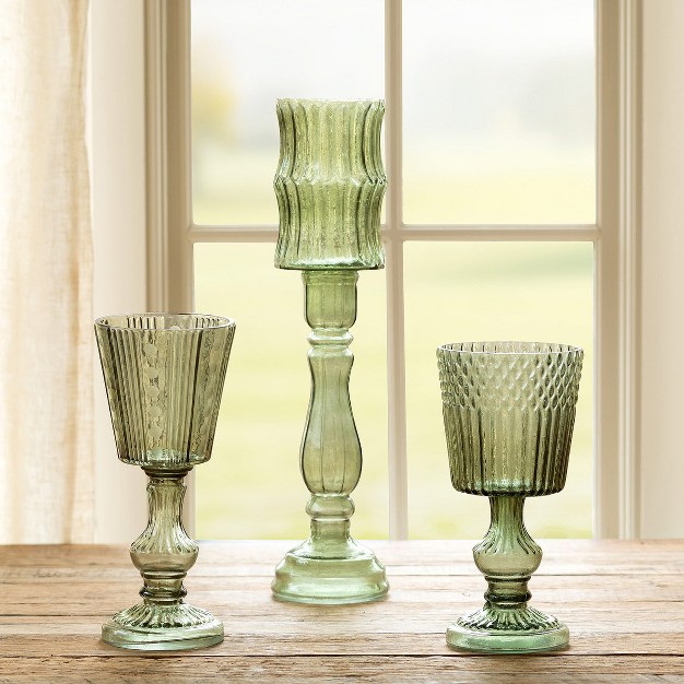 Park Hill Collection Maybelle Green Glass Pedestal Candle Holder