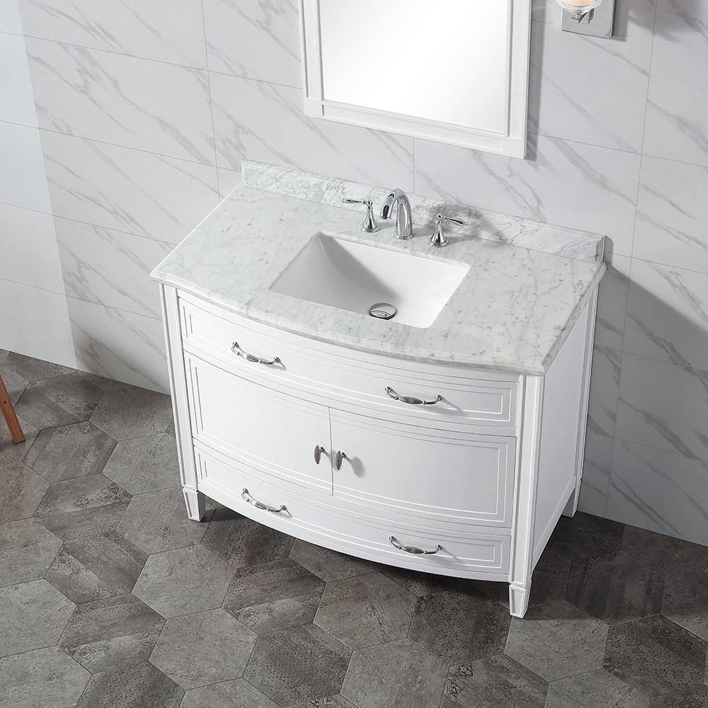 Home Decorators Collection Dacosti 42 in. W x 22 in. D x 34.5 in. H Single Sink Bath Vanity in White with White Carrara Marble Top Dacosti 42