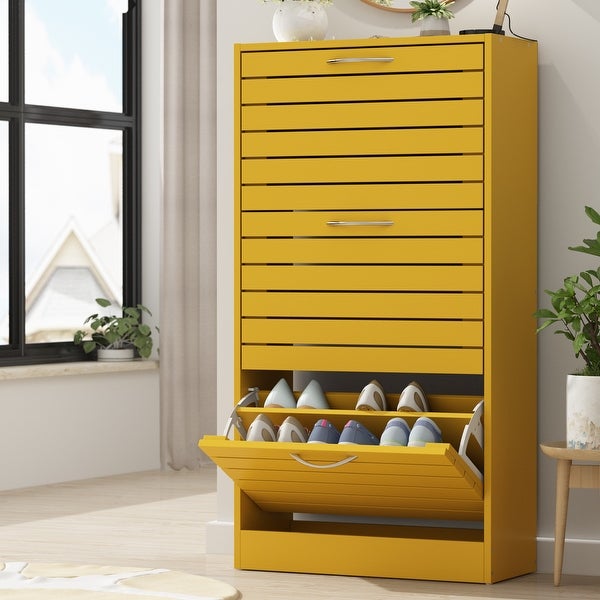 12-15 Pair Shoe Storage Cabinet Space Saving Oak - - 35742549