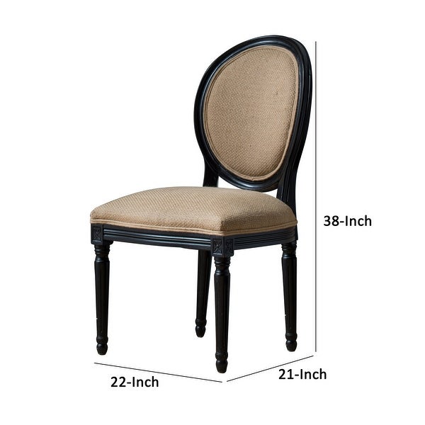 22 Inch Set of 2 Dining Chairs， Burlap Fabric and Black Rubberwood Frame