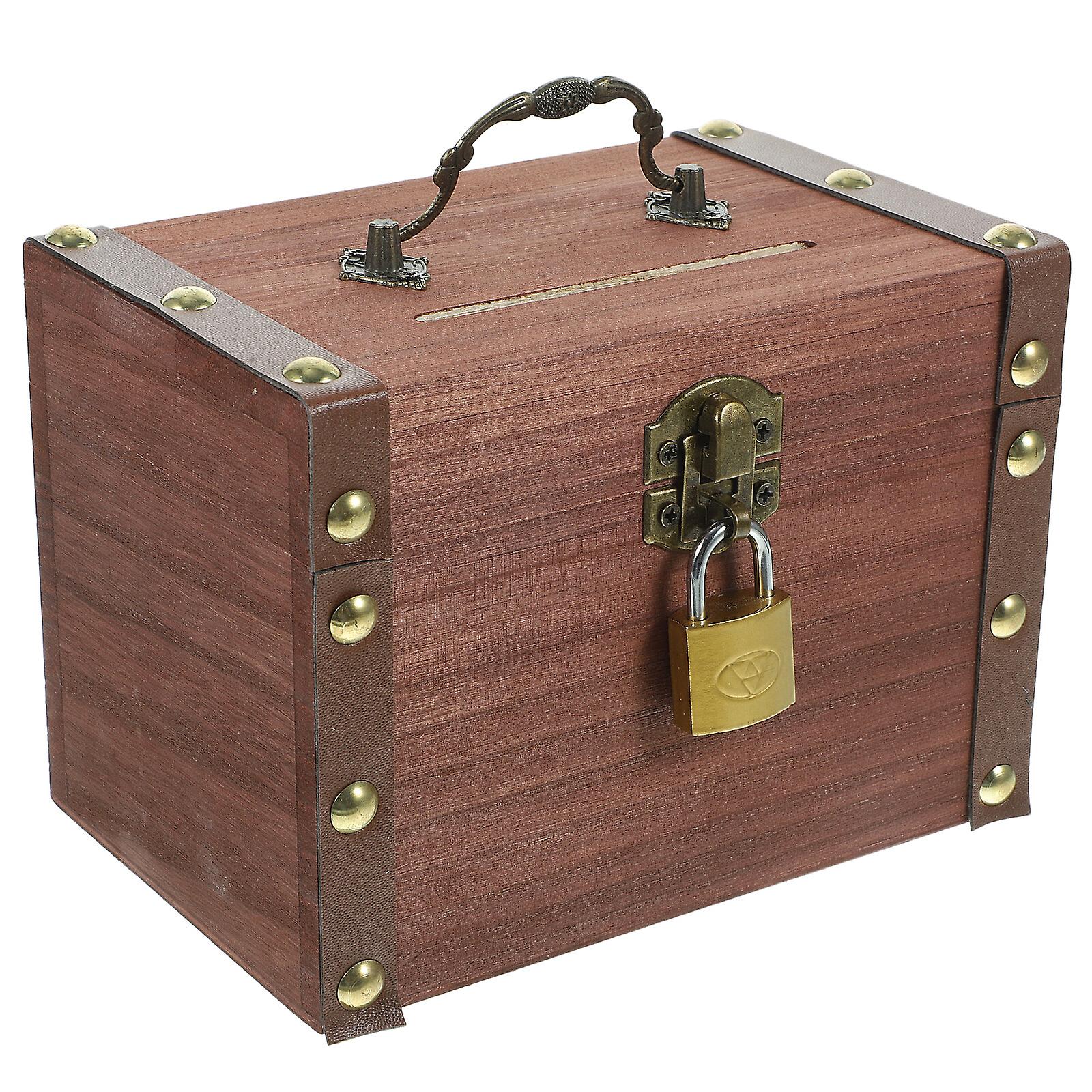 Wooden Piggy Bank Retro Style Treasure Chest Coin Storage Box Solid Wood Piggy Bank With Lock