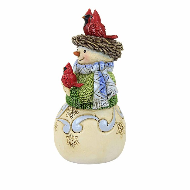 Jim Shore Snowman With Nest On Head Mini One Figurine 3 75 Inches Heartwood Creek Cardinals 6012957 Resin Multicolored