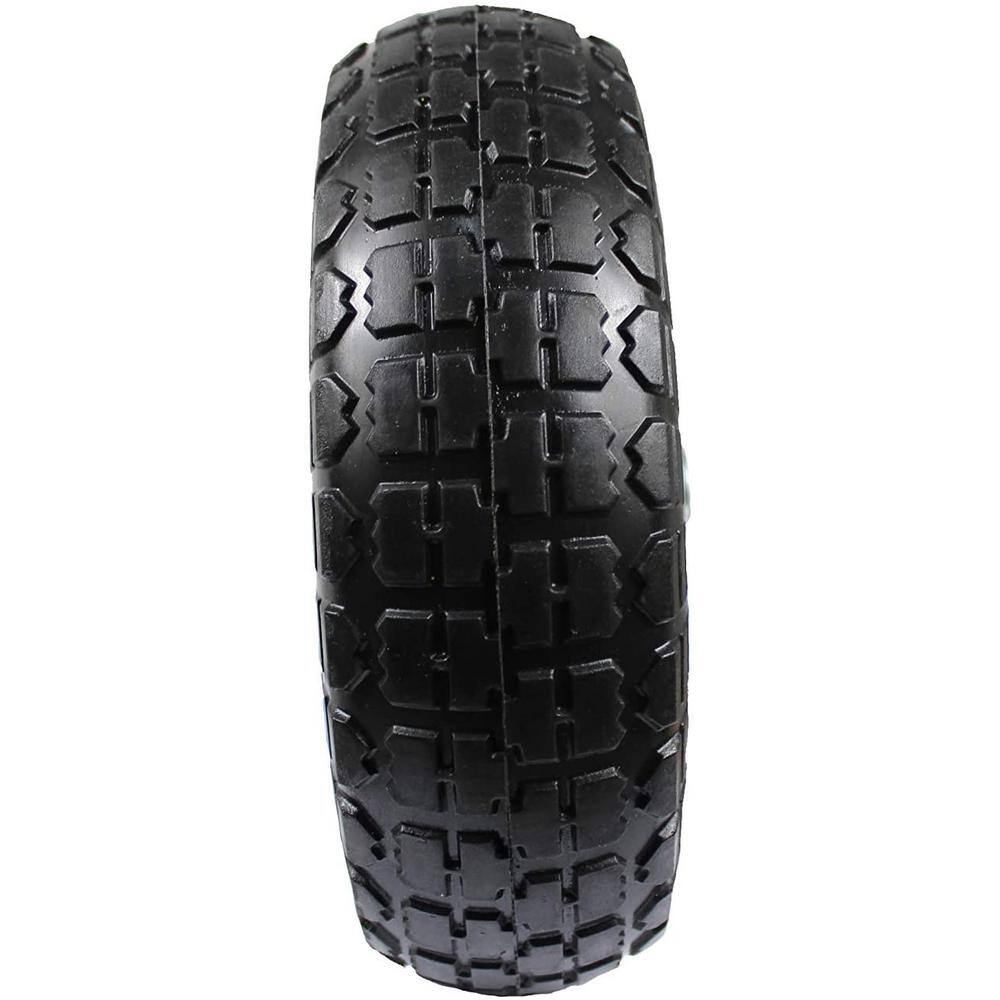 10 in. Dia Flat Free All Purpose Tire with 58 in. Ball Bearing Axle Bore Dia Black 50501