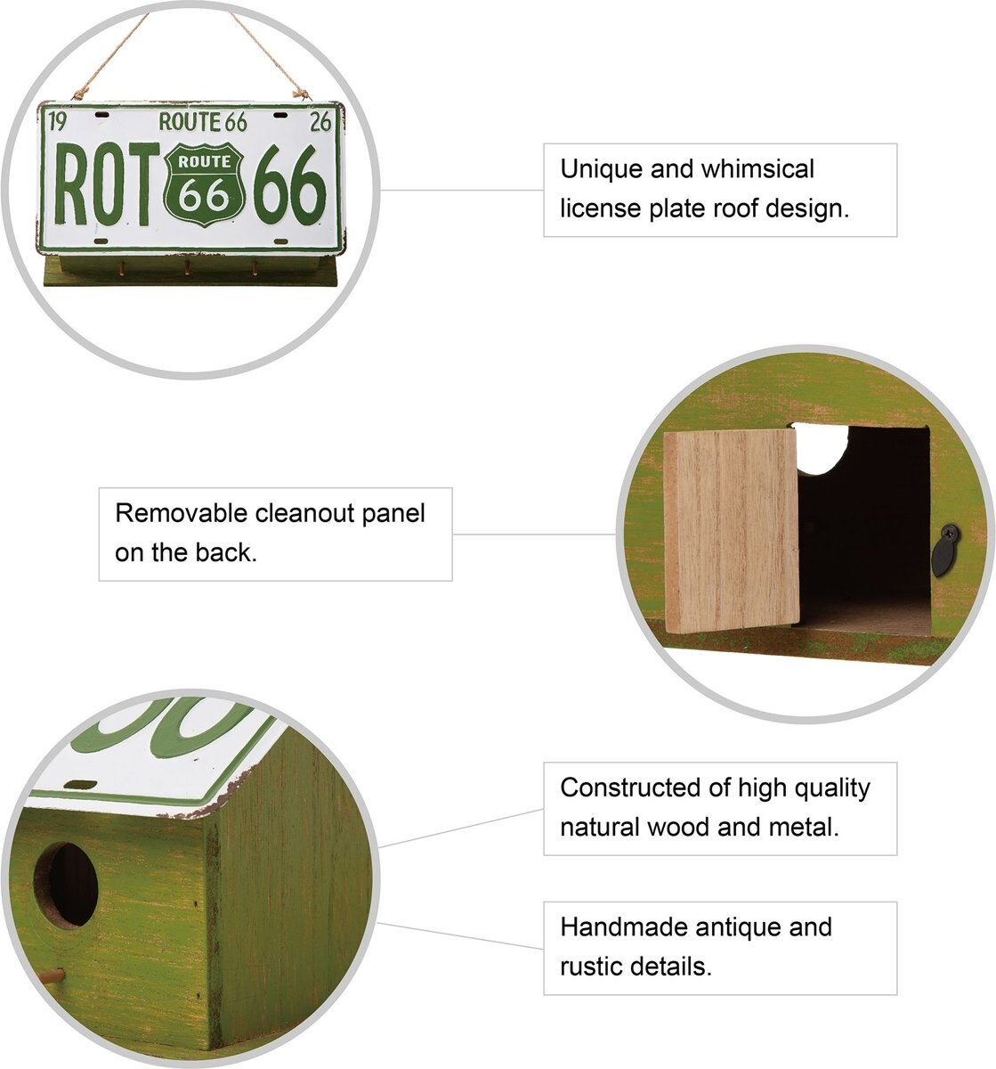 Glitzhome Wood and Metal License Plates Birdhouse， Green