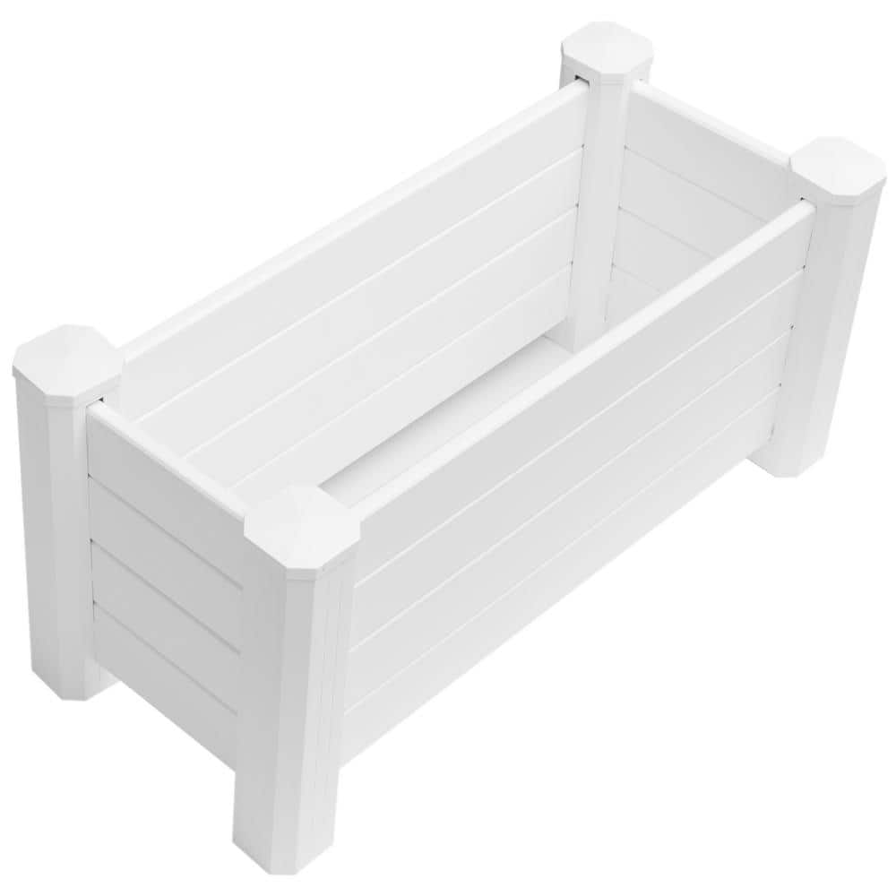 Gardenised White Vinyl Traditional Fence Design Garden Bed Elevated Screwless Raised Planter Box QI003740.B