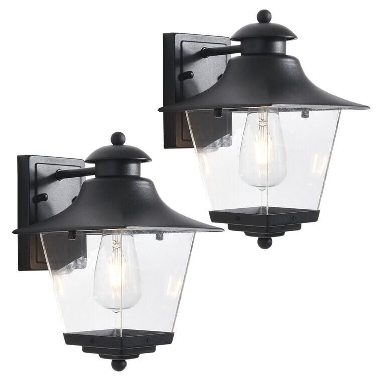 Maxax Black/Sand Black 12.6'' H Outdoor Wall Lantern (Set of 2)   12.6*9.65*7.87