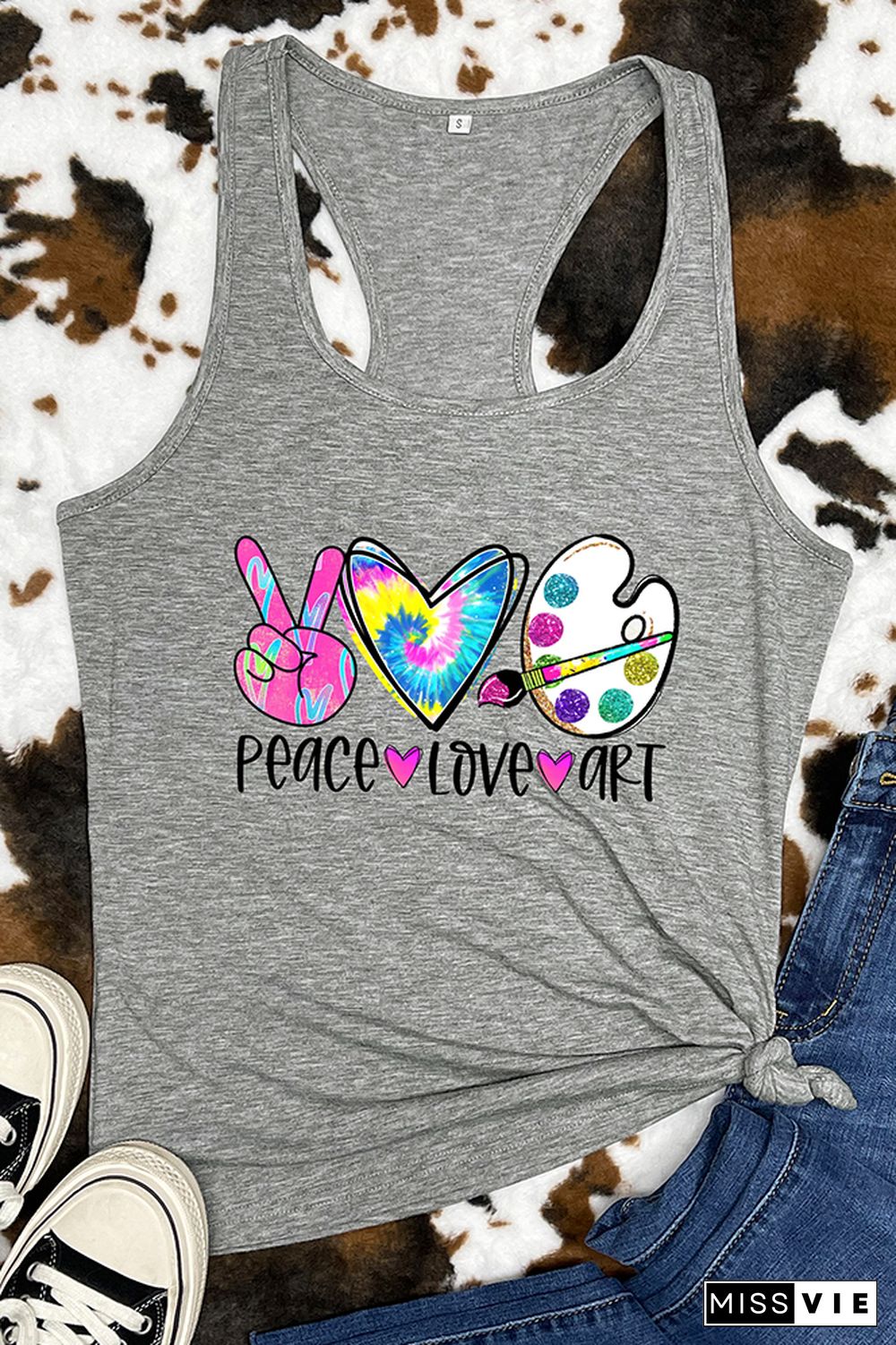 Peace Love Art Colorful Tie Dye Printed Sleeveless Tank Top Wholesale