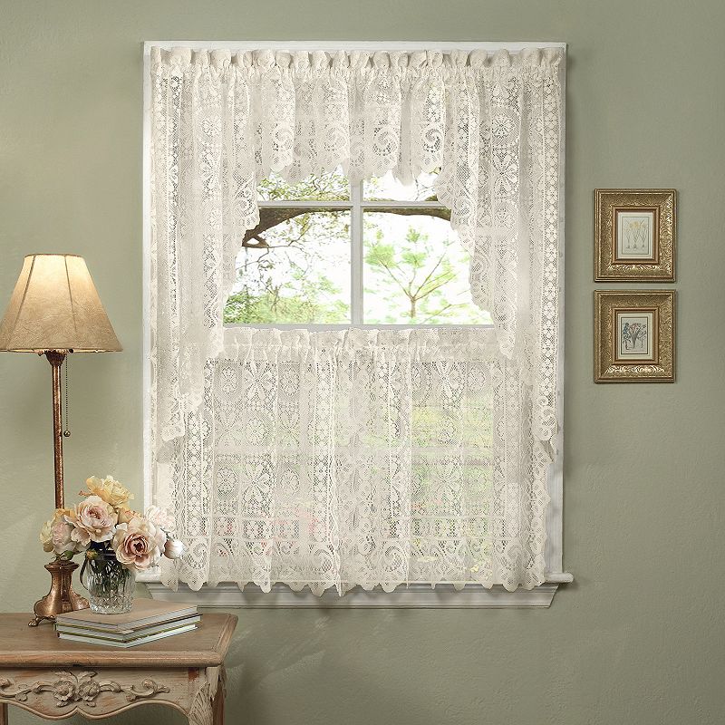 Sweet Home Hopewell Lace Kitchen Curtain Tier Pair