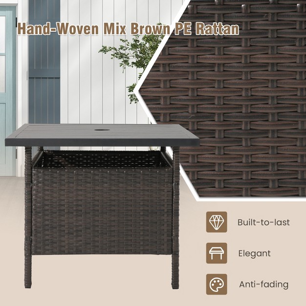 Tangkula Outdoor Wicker Table Rattan Coffee Table W Umbrella Insert Hole Pe Tabletop amp Sturdy Metal Frame