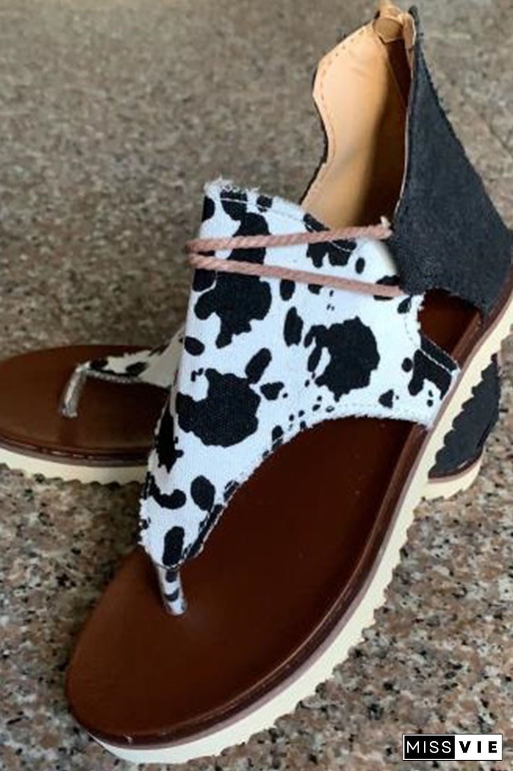 Cow Print Leopard Flat Sandals