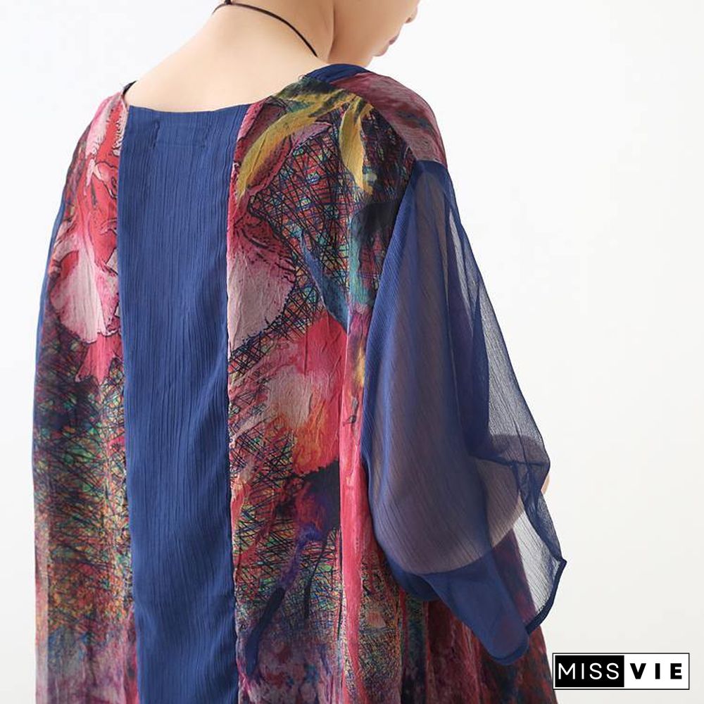 French Print Batwing Sleeve Long Cardigan