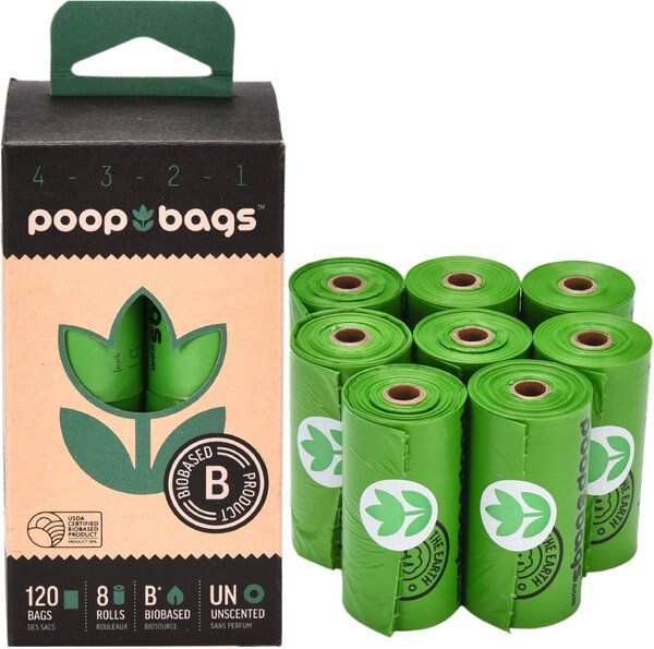 The Original Poop Bags Countdown USDA Certified Biobased Rolls， Green， Large， 120 count