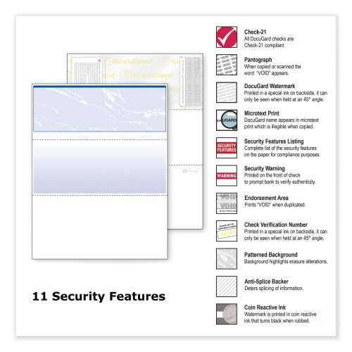 DocuGard Security Business Checks， 11 Features， 8.5 x 11， Blue Marble Top， 500/Ream (04501)